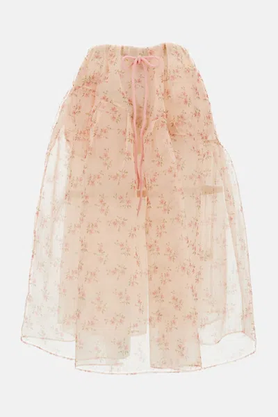 Simone Rocha Sheer Overlay Long Flounce Skirt In Pink