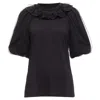 Simone Rocha Sheer Overlay Puff Sleeves Ruffle Tshirt In Black