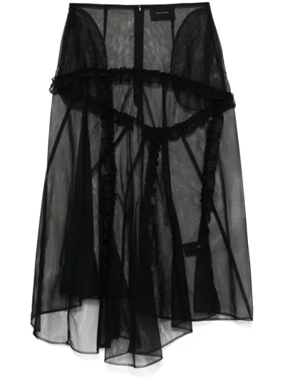 Simone Rocha Sheer Ruffle-trim Midi Skirt In Schwarz