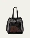 Simone Rocha Sheer Stuffed Carnation Pocket Tote Bag In Black