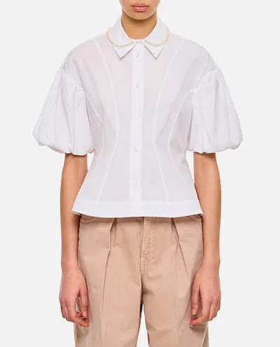 Simone Rocha Puff Sleeves White Shirt With Pearl-embellished Collar