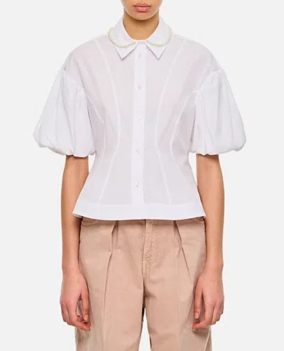 Simone Rocha Puff Sleeves White Shirt With Pearl-embellished Collar