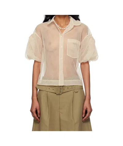 Simone Rocha Short Bow Puff Sleeve Shirt In Brown