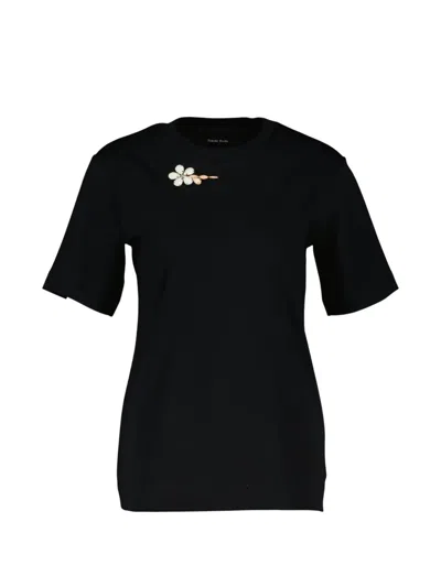 Simone Rocha Short-sleeved Flower-detail T-shirt In Black