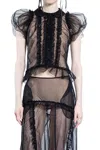 Simone Rocha Black Sheer Puff Sleeve Multi Ruffle Frill Shirt In Black
