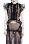 Simone Rocha Black Sheer Puff Sleeve Multi Ruffle Frill Shirt In Black