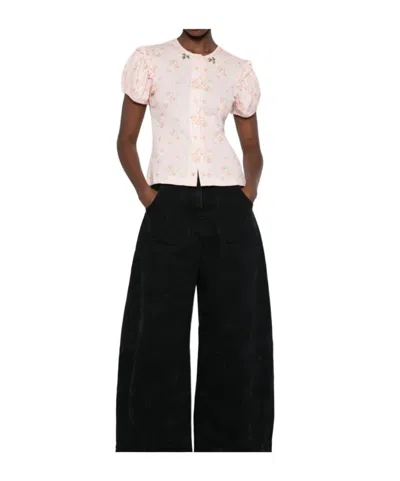 Simone Rocha Embellished Floral-print Mid-rise Wide-leg Jeans In Black