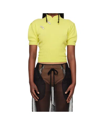 Simone Rocha Short-sleeved Stand-up Collar Cashmere Sweater In Yellow