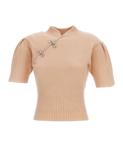 Simone Rocha Short-sleeved Stand-up Collar Sweater In Pink