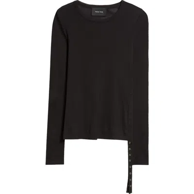 Simone Rocha Side Snap Long Sleeve Rib Top In Black