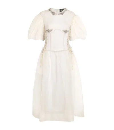 Simone Rocha Silk Embellished Midi Dress In Ivory Clear