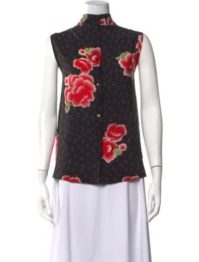 Pre-owned Simone Rocha Silk Floral Print Top In Black