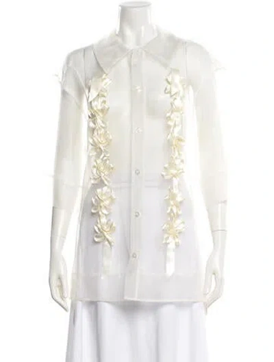 Pre-owned Simone Rocha Silk Three-quarter Sleeve Button-up Top In Neutral