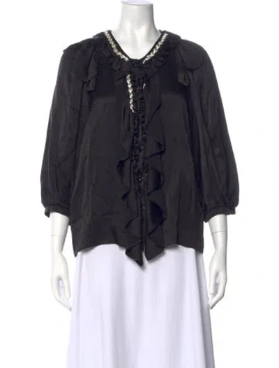 Pre-owned Simone Rocha Silk V-neck Blouse In Black