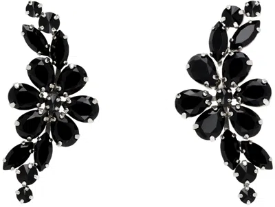 Simone Rocha Silver & Black Floral Crystal Half Moon Earrings In Jet