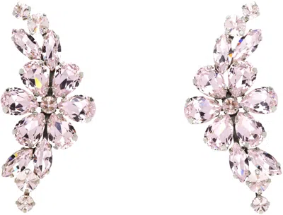 Simone Rocha Silver & Pink Floral Crystal Half Moon Earrings In Pale Pink