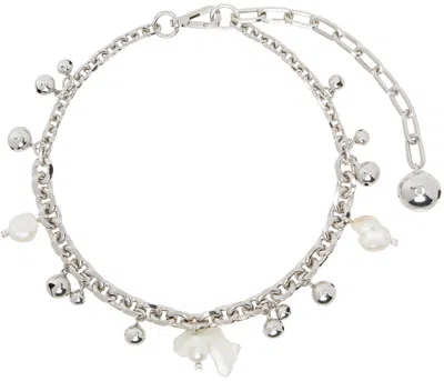 Simone Rocha Silver Bell Charm & Pearl Chain Necklace In Pearl/crystal