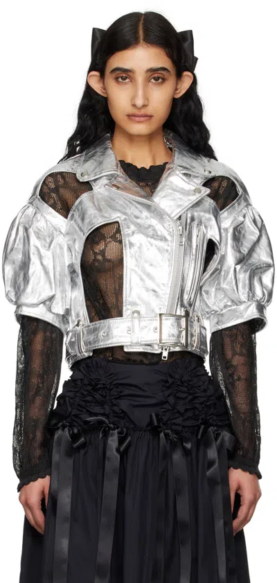 Simone Rocha Cut-out Leather Biker Jacket In Silver