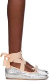Simone Rocha Silver Heart Toe Ribbon Bow Ballerina Flats In Silver/nude