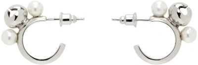 Simone Rocha Silver Mini Bell Charm Hoop Earrings In White