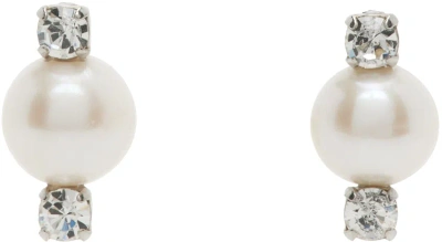 Simone Rocha Silver Mini Crystal Pearl Stud Earrings In Neutrals