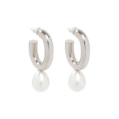 Simone Rocha Silver Pearl Egg Hoop Earrings In Nude & Neutrals