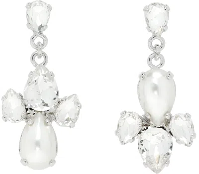 Simone Rocha Silver Victorian Faux-pearl & Crystal Floret Drop Earrings In White