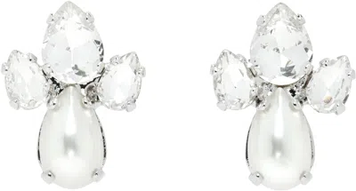 Simone Rocha Silver Victorian Faux-pearl & Crystal Floret Stud Earrings In Pearl/crystal