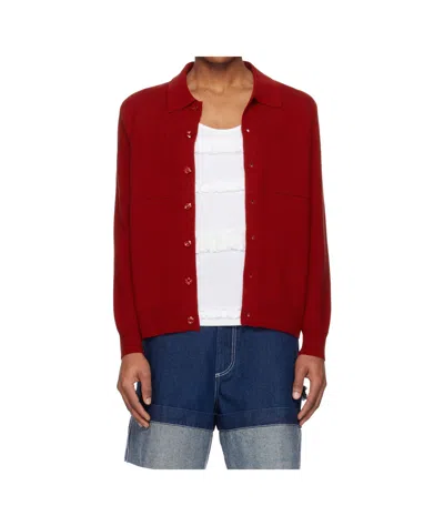 Simone Rocha Single-row Buttoned Knitted Sweater In Red