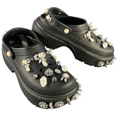Pre-owned Simone Rocha Size 10 Black Studded Embellishment Rubber Slip On Clogs Loafers