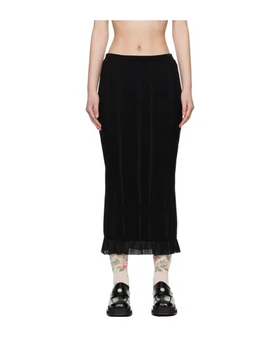 Simone Rocha Black Skinny Rib Frill Midi Skirt
