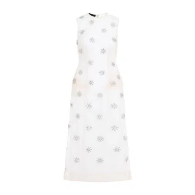 Simone Rocha Sleeveless Fitted Dress With Intricate Embellishments In Beige