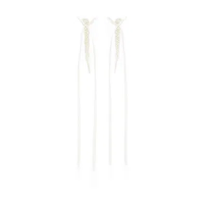 Simone Rocha Slim Bow Ribbon Drip Earrings In White