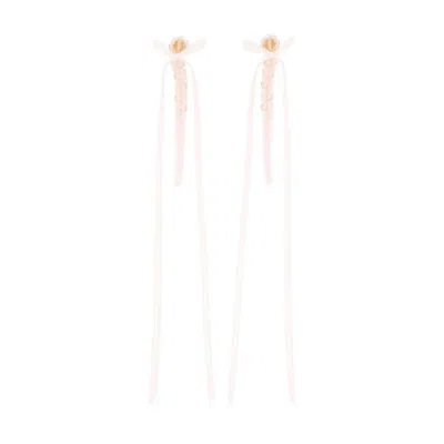 Simone Rocha Slim Bow Ribbon Drip Earrings In Pink