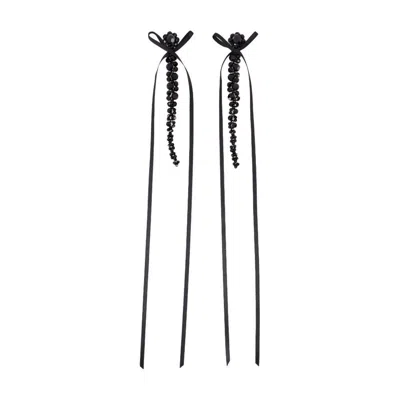 Simone Rocha Slim Bow Ribbon Drip Earrings In Black