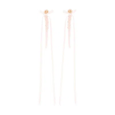 Simone Rocha Slim Bow Ribbon Drip Earrings In Pink
