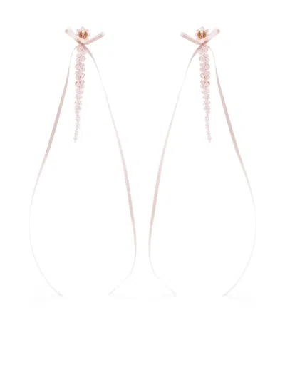 Simone Rocha Slim Bow Ribbon Drip Earrings In Pink