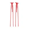 Simone Rocha Slim Bow Ribbon Drip Earrings In Red