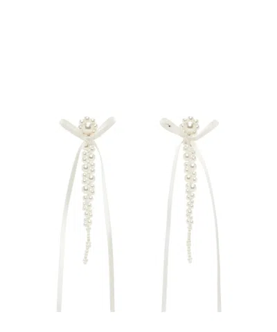 Simone Rocha Slim Bow Ribbon Drip Earrings In White