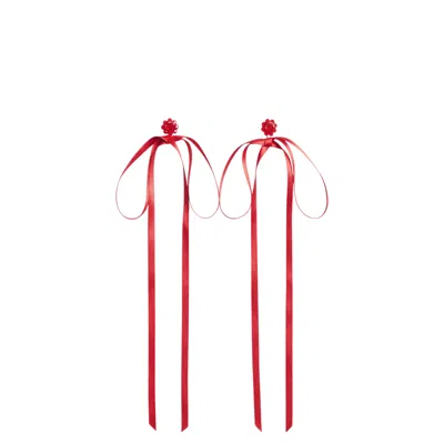Simone Rocha Slim Bow Ribbon Stud Earrings In Red