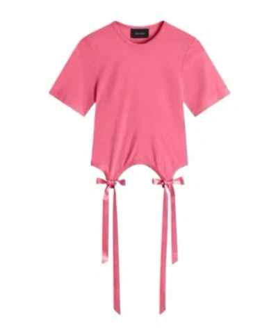 Simone Rocha Slim-fit Round-neck T-shirt With A Bow Detail In Pink