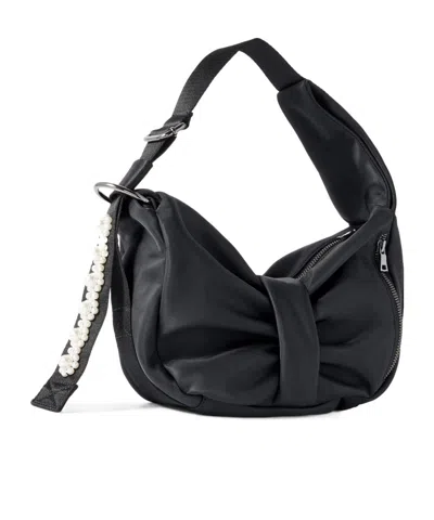 Simone Rocha Sling Bow Mini Faux Pearl-embellished Shell Shoulder Bag In Black