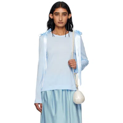 Simone Rocha Ssense Exclusive Blue Bow Ribbon Tail Long Sleeve T-shirt