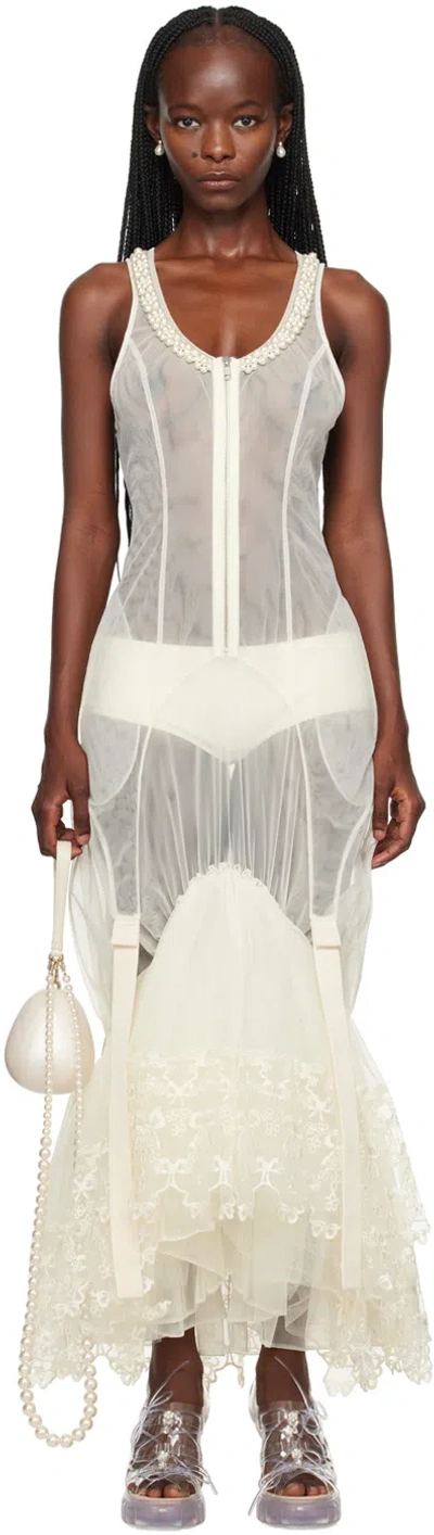 Simone Rocha Ssense Exclusive Off-white Fitted Zip-up Maxi Dress In Ivory/pearl