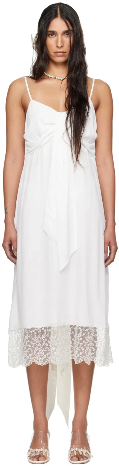 SIMONE ROCHA SSENSE EXCLUSIVE WHITE FRONT BOW SLIP DRESS