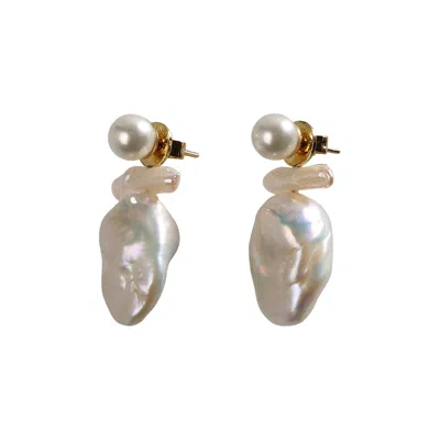 Pre-owned Simone Rocha Stacked Baroque Pearl Stud Earrings 'white' | Women's Size Onesize