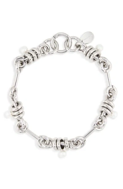 Simone Rocha Stacked Link Faux Pearl Chain Necklace In Metallic