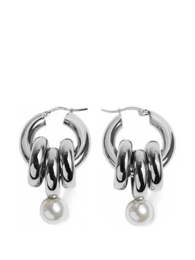 Simone Rocha Stacked-link Pearl Hoop Earrings In Metallic