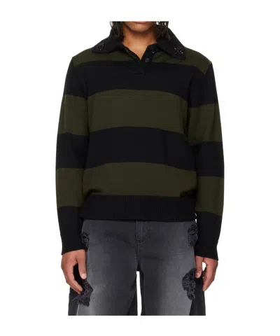 SIMONE ROCHA STRIPED EMBELLISHED-COLLAR POLO SHIRT