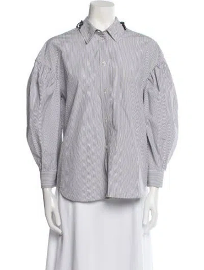 Pre-owned Simone Rocha Striped Three-quarter Sleeve Button-up Top In White